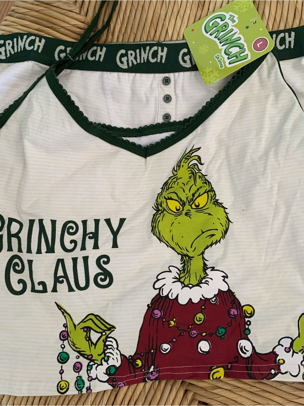 Size large Grinchy Claus matching cami and short set